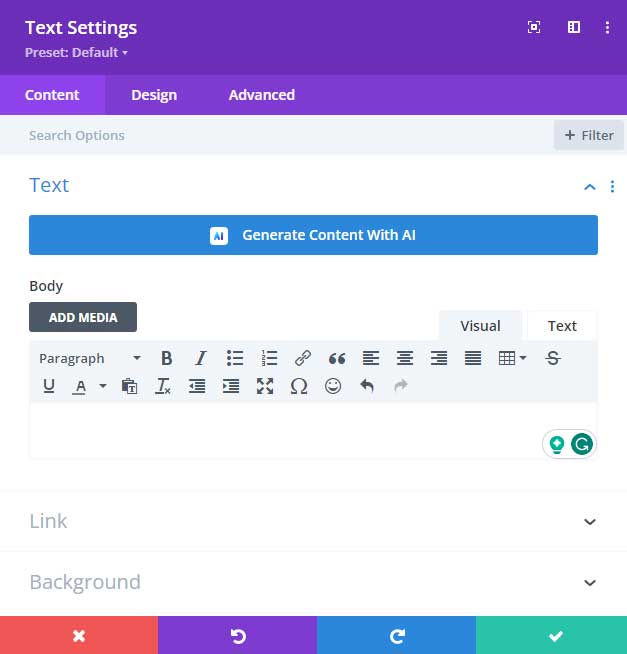 Divi AI with a text module