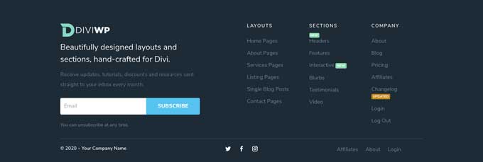 Dark Divi footer