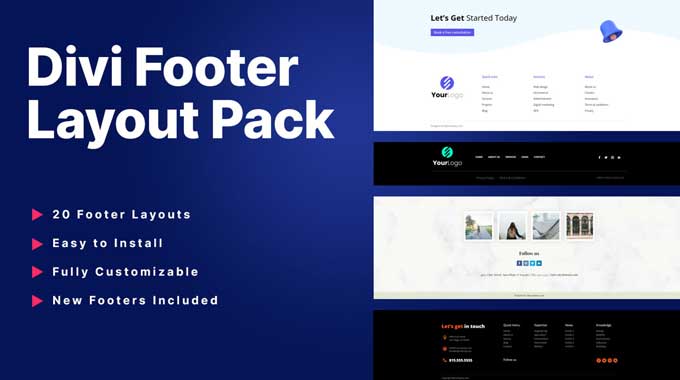 Divi footer layout pack by Mark Hendriksen