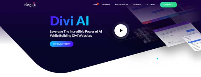 Screenshot of Divi AI page with all the features