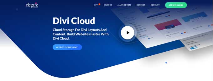 Screenshot of Divi Cloud page with all the features