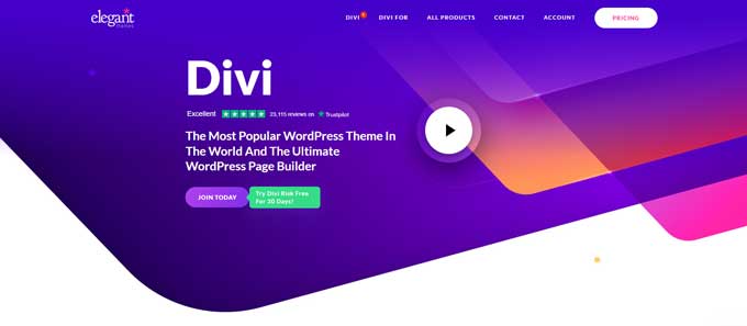 Screenshot of Divi page with all the features