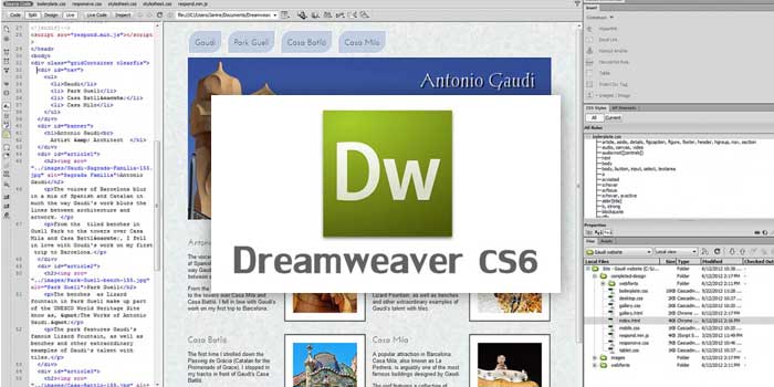 Screenshot of Dreamweaver CS6 interface