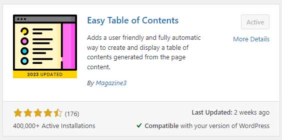 Easy table of contents plugin installation