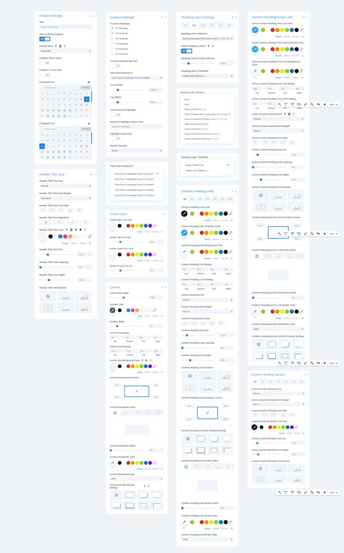 The Divi Table Of Contents Maker Module Settings