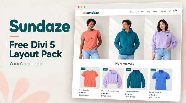 Divi-WooCommerce-layout-pack Sundaze free Divi 5 layout pack for WooCommerce websites
