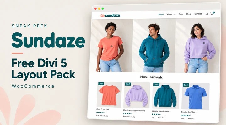 Sundaze free divi layout pack for woocommerce sneak peek