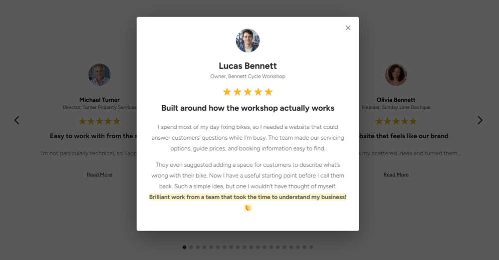 Carousel with review popup