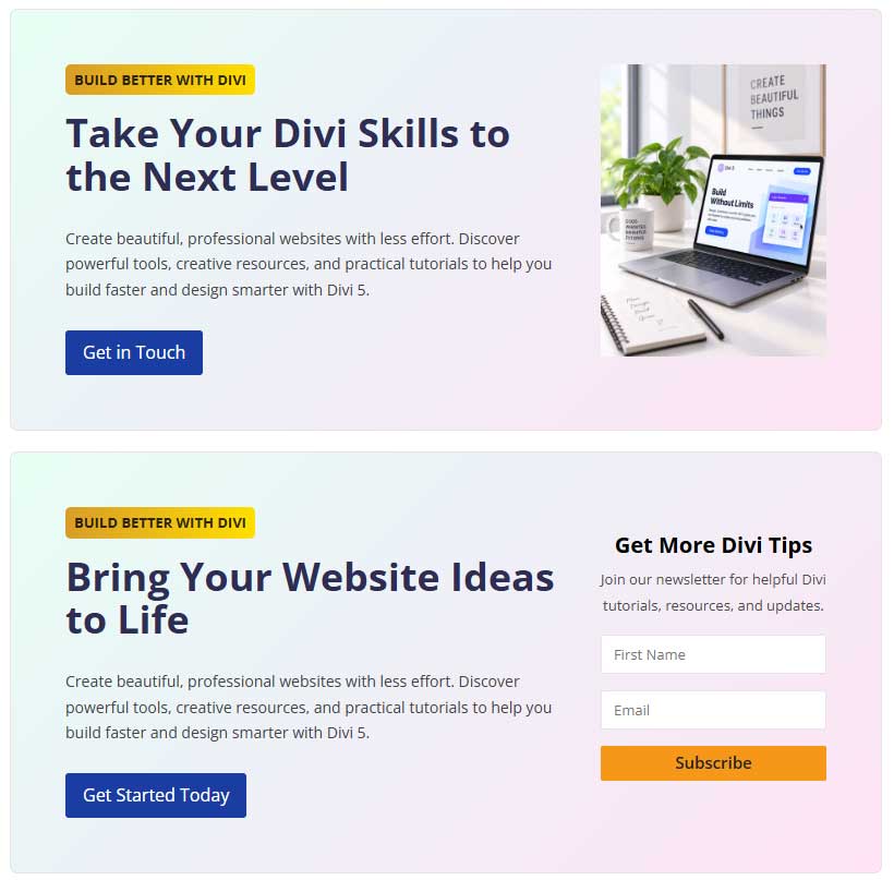 Cta sections with different slots