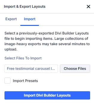 Import testimonial carousel layout