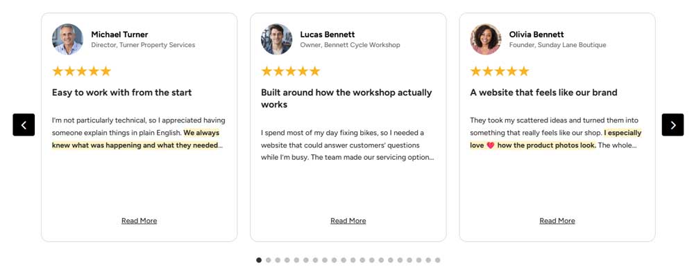 Multi card carousel review layout