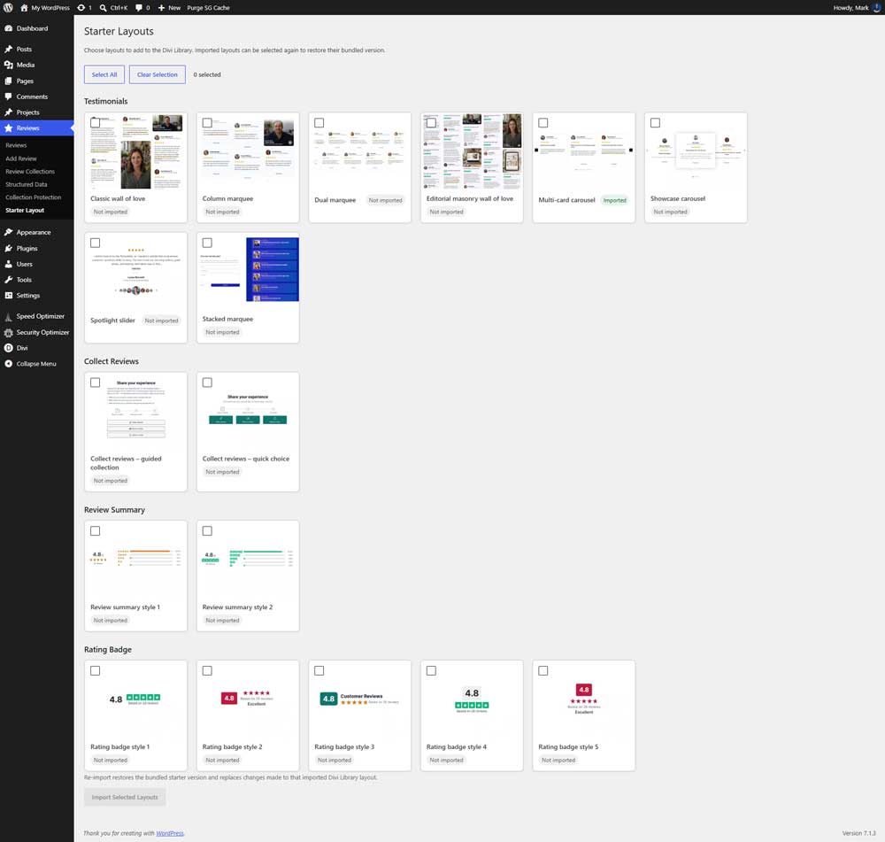 Ready made review layouts