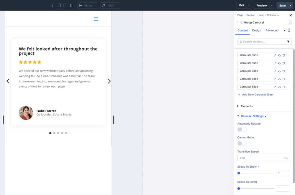 Slides to show and scroll on mobile