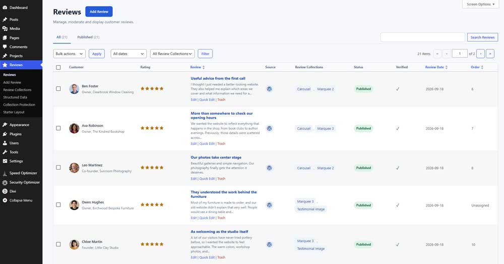 WordPress review editor