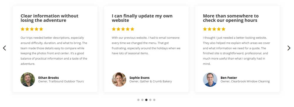 finished testimonial carousel