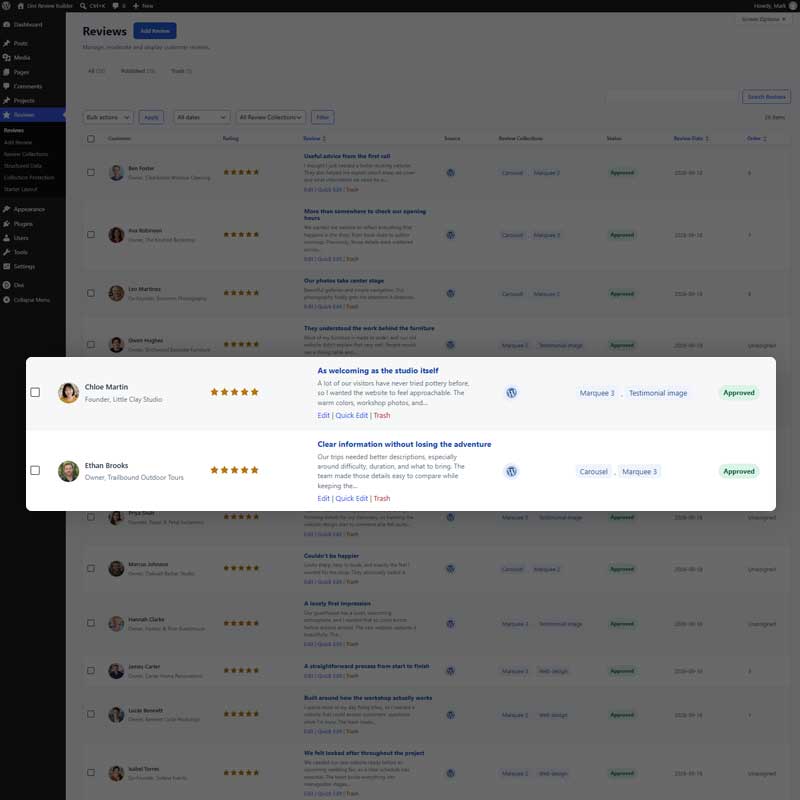 Review builder admin